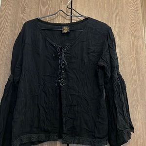 Vintage NYMPH Black Bell Sleeve Top Size L